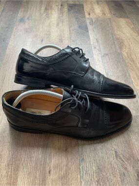 Vintage Mezlan Men's Black Leather Cap-Toe Dress Oxfords